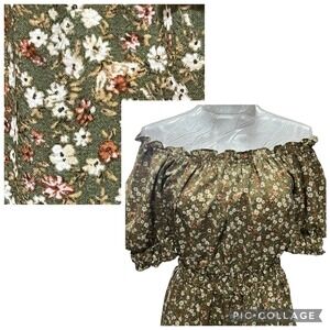 Floral Mini Dress Sz M Off Shoulder Prairie Layer Milkmaid Puff Sleeve Coquette